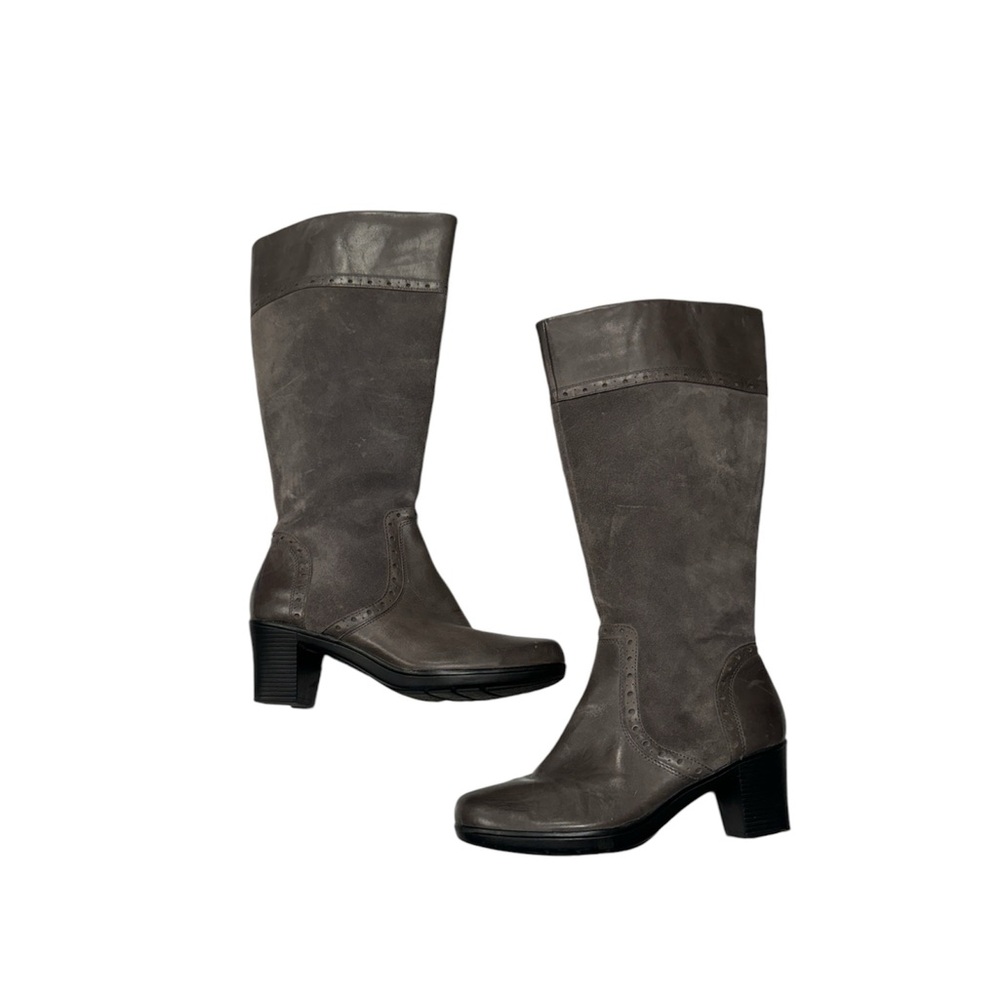 Clarks Women’s Dream Regal Leather and Suede Knee High‎ Boots Gray Size 11M